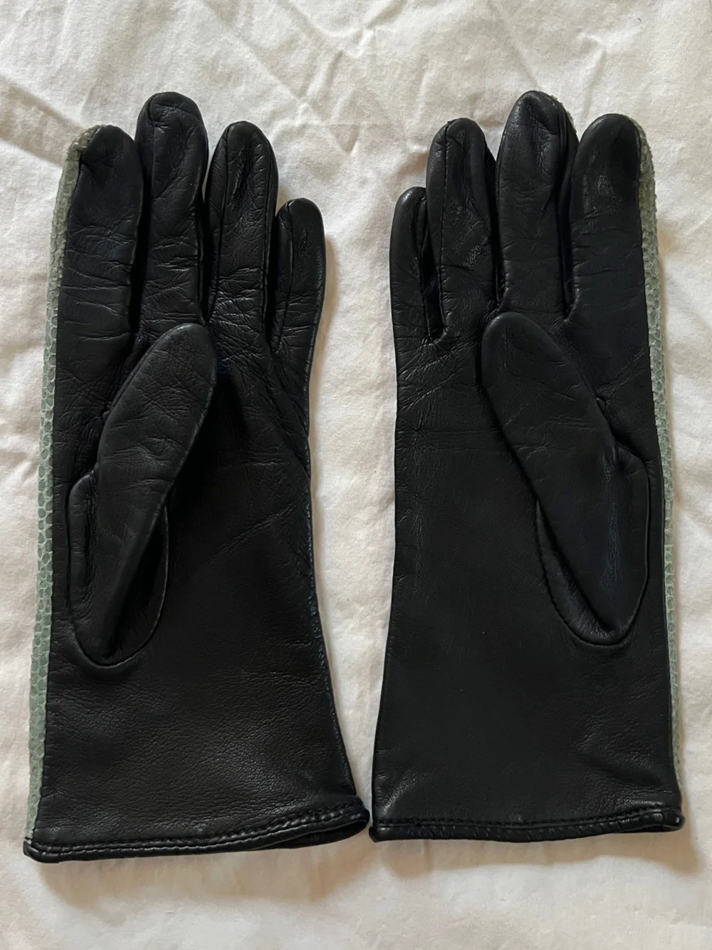 Blue and Black Leather Gloves with Textured Snakeskin front